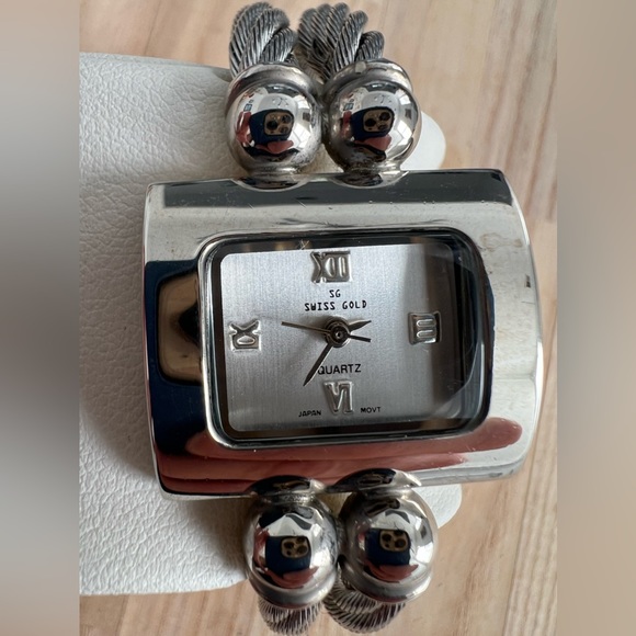 Swiss Gold Ladies Watch Stainless Wire Hinged Cuff Bracelet Stainless Dial - Picture 4 of 9